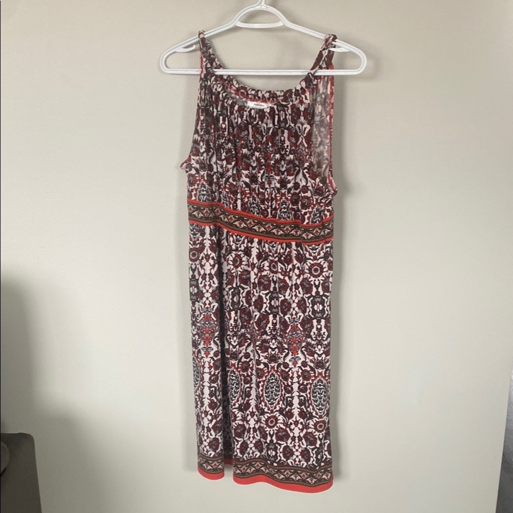Red and White Ruched Halter Midi Sundress